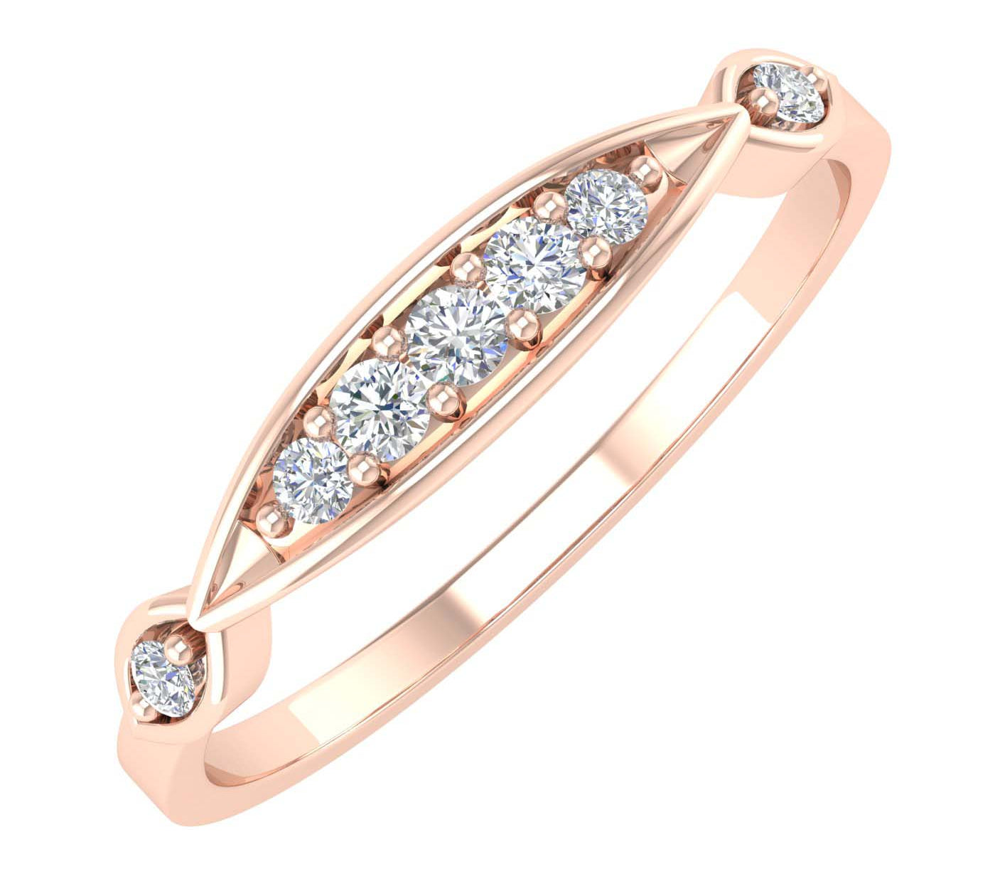 1/10 Carat 5 Stone Pave Set Diamond Wedding Ring in Gold - IGI Certified