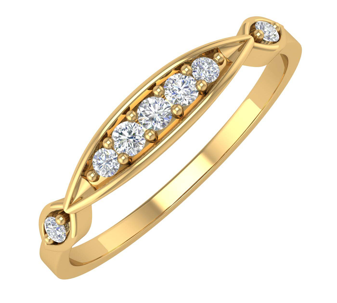 1/10 Carat 5 Stone Pave Set Diamond Wedding Ring in Gold - IGI Certified