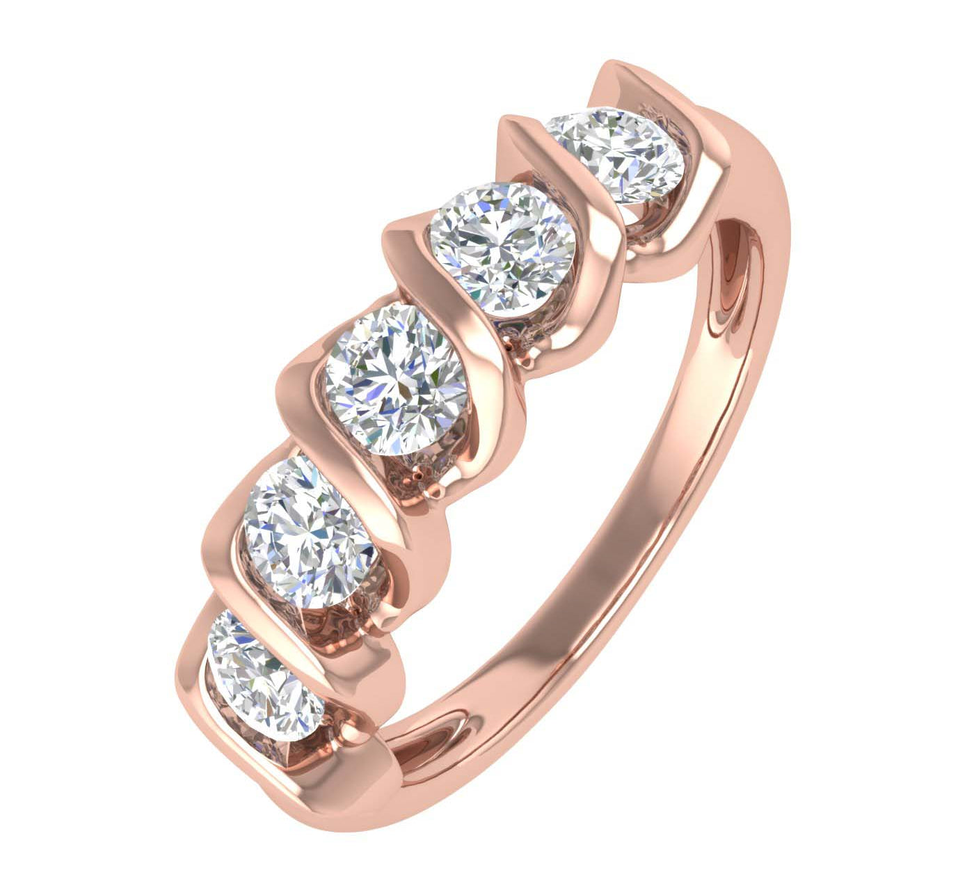 1 Carat (ctw) Channel Set 5-Stone Diamond Wedding Band Ring in Gold - IGI Certified