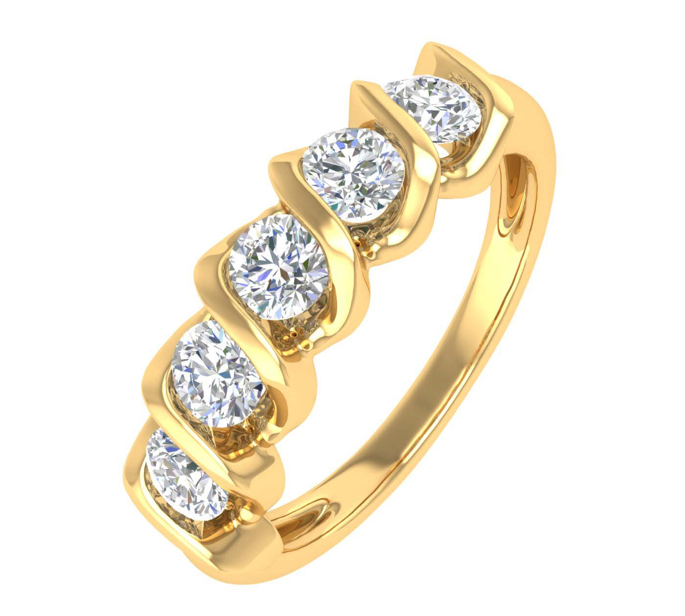 1 Carat (ctw) Channel Set 5-Stone Diamond Wedding Band Ring in Gold - IGI Certified