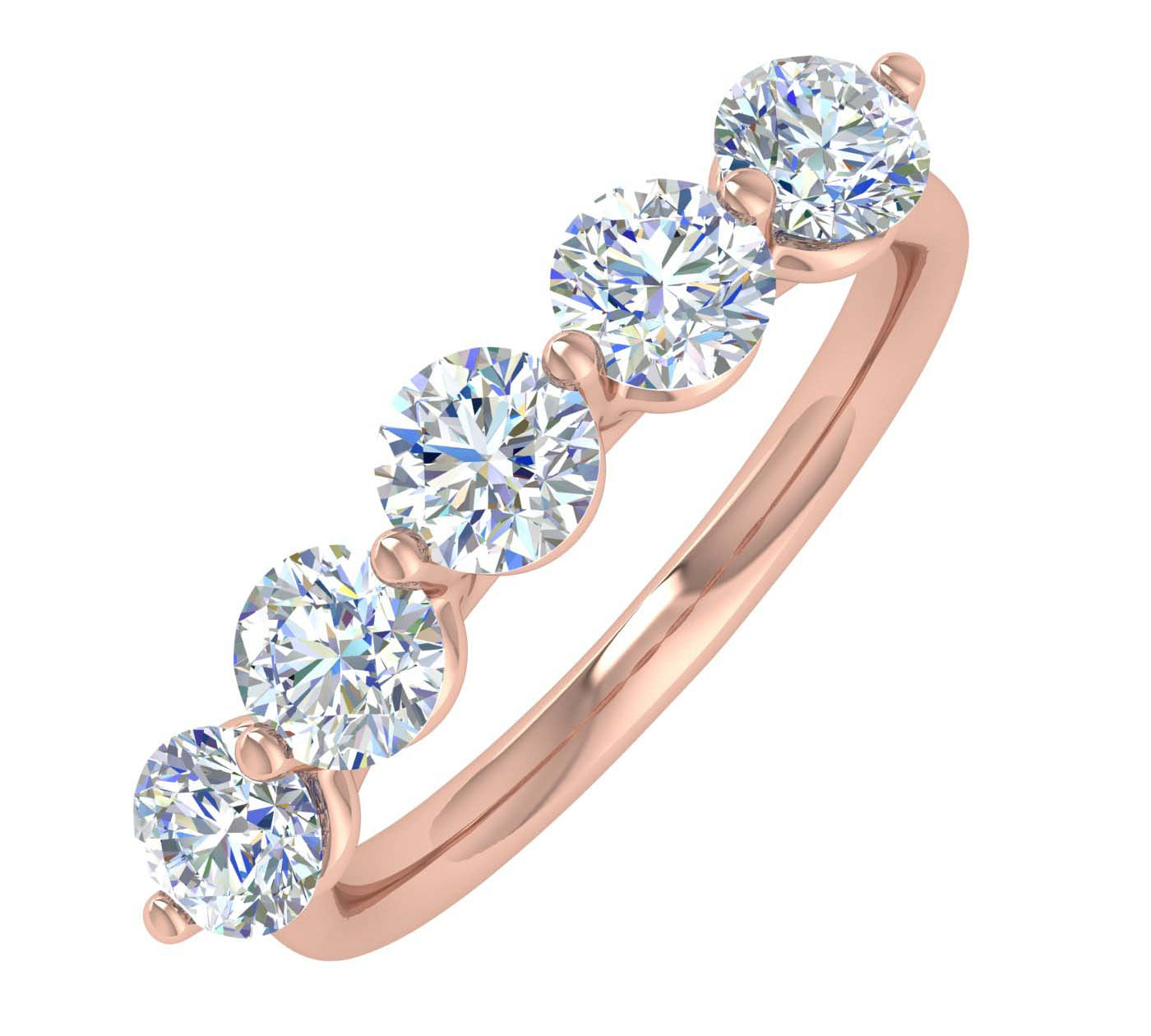 1 Carat 5-Stone Diamond Wedding Band Ring in Gold - IGI Certified