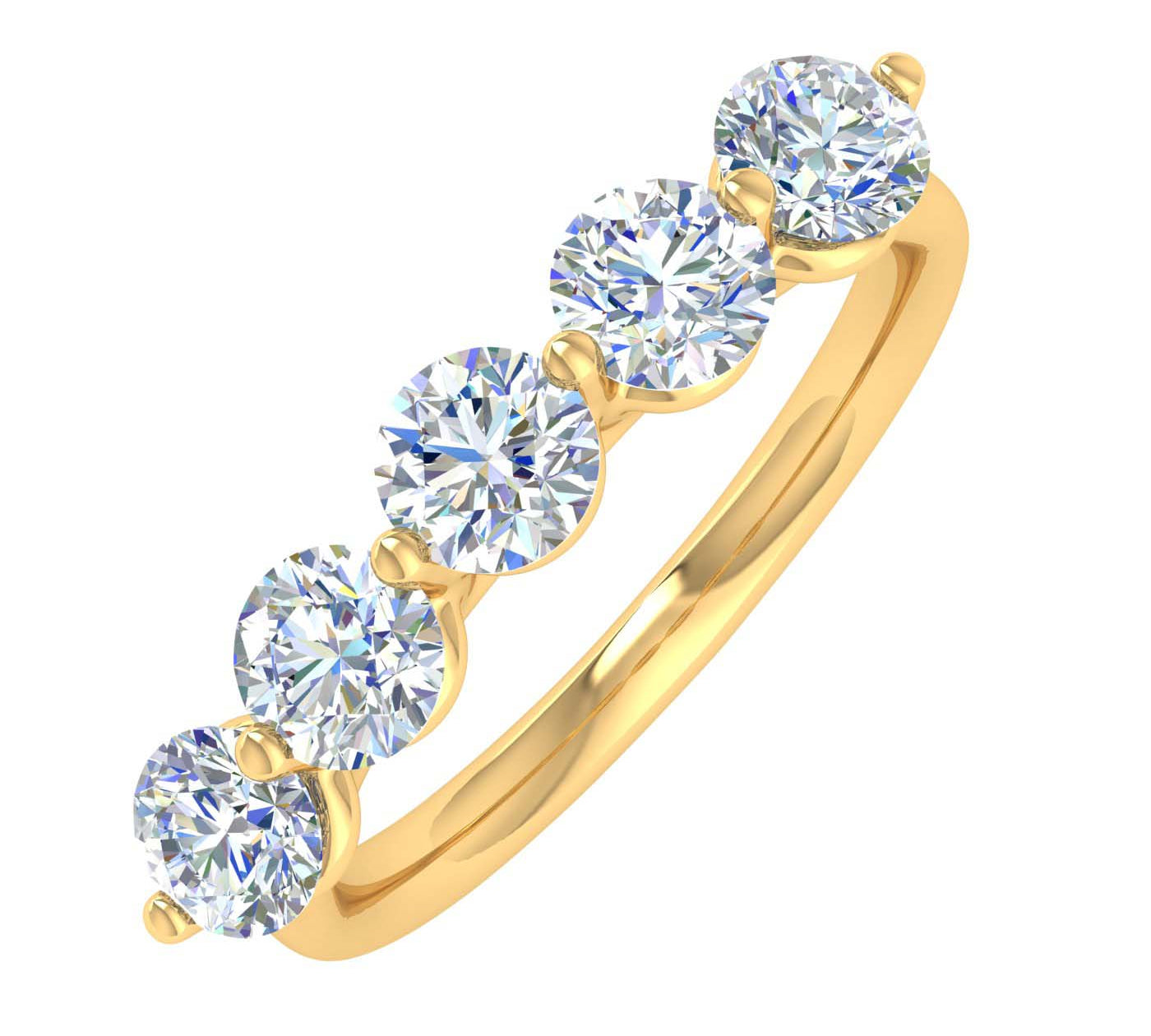 1 Carat 5-Stone Diamond Wedding Band Ring in Gold - IGI Certified