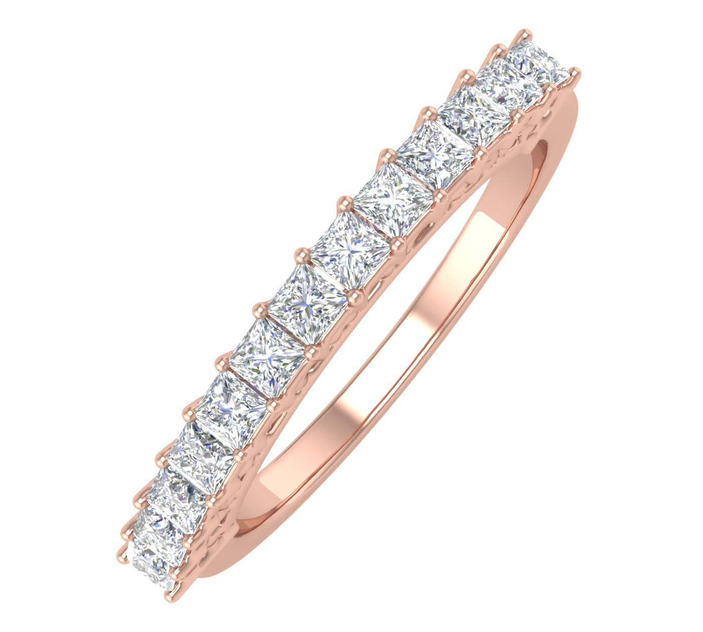1/2 Carat Natural Princess Cut Diamond Wedding Band Ring in Gold