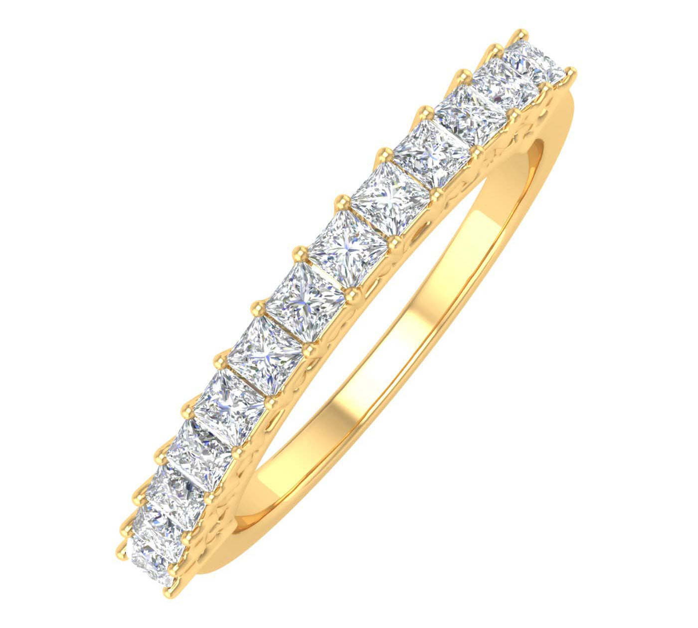 1/2 Carat Natural Princess Cut Diamond Wedding Band Ring in Gold