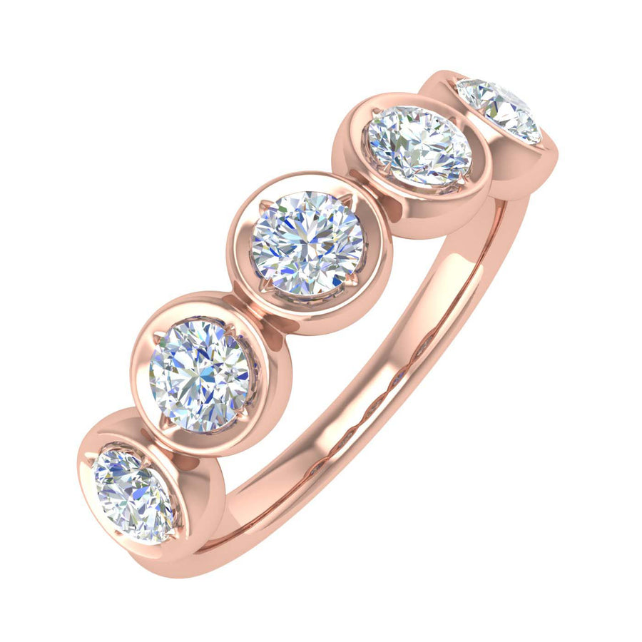 1 Carat (ctw) Bezel Set 5-Stone Diamond Wedding Band Ring in Gold - IGI Certified