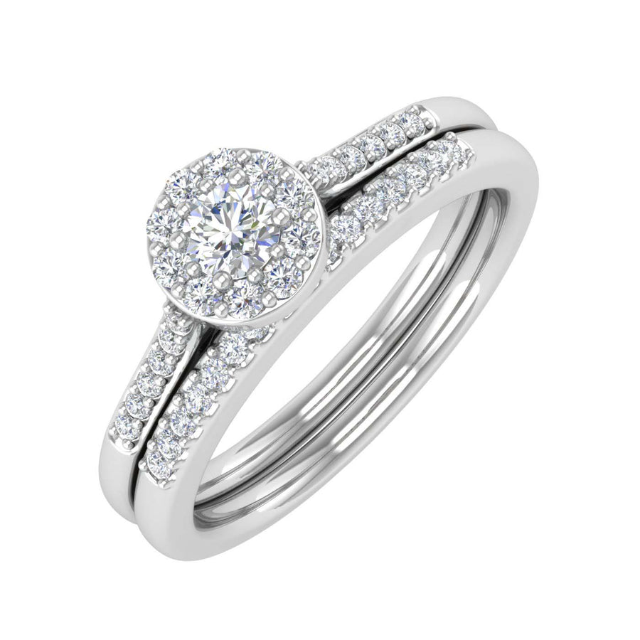 3/8 Carat Diamond Halo Bridal Ring Set in Gold
