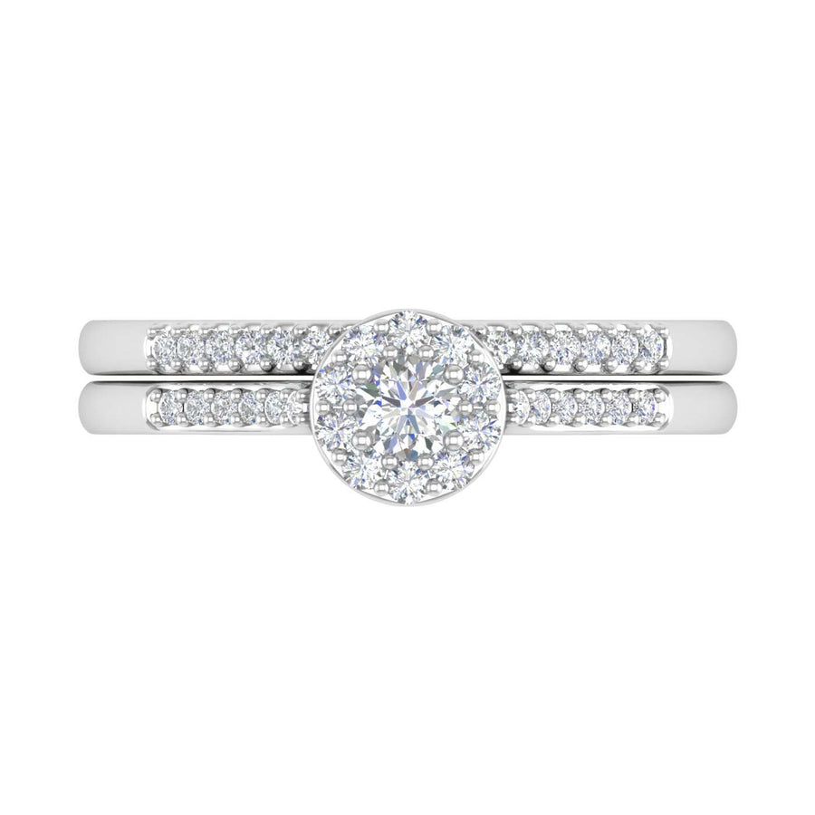 3/8 Carat Diamond Halo Bridal Ring Set in Gold - IGI Certified