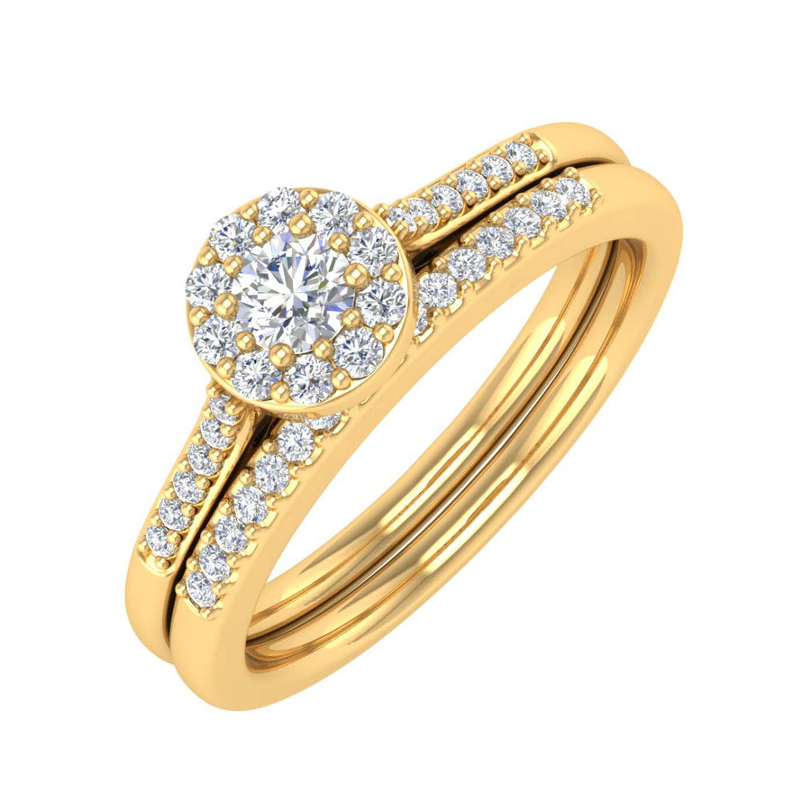 3/8 Carat Diamond Halo Bridal Ring Set in Gold - IGI Certified