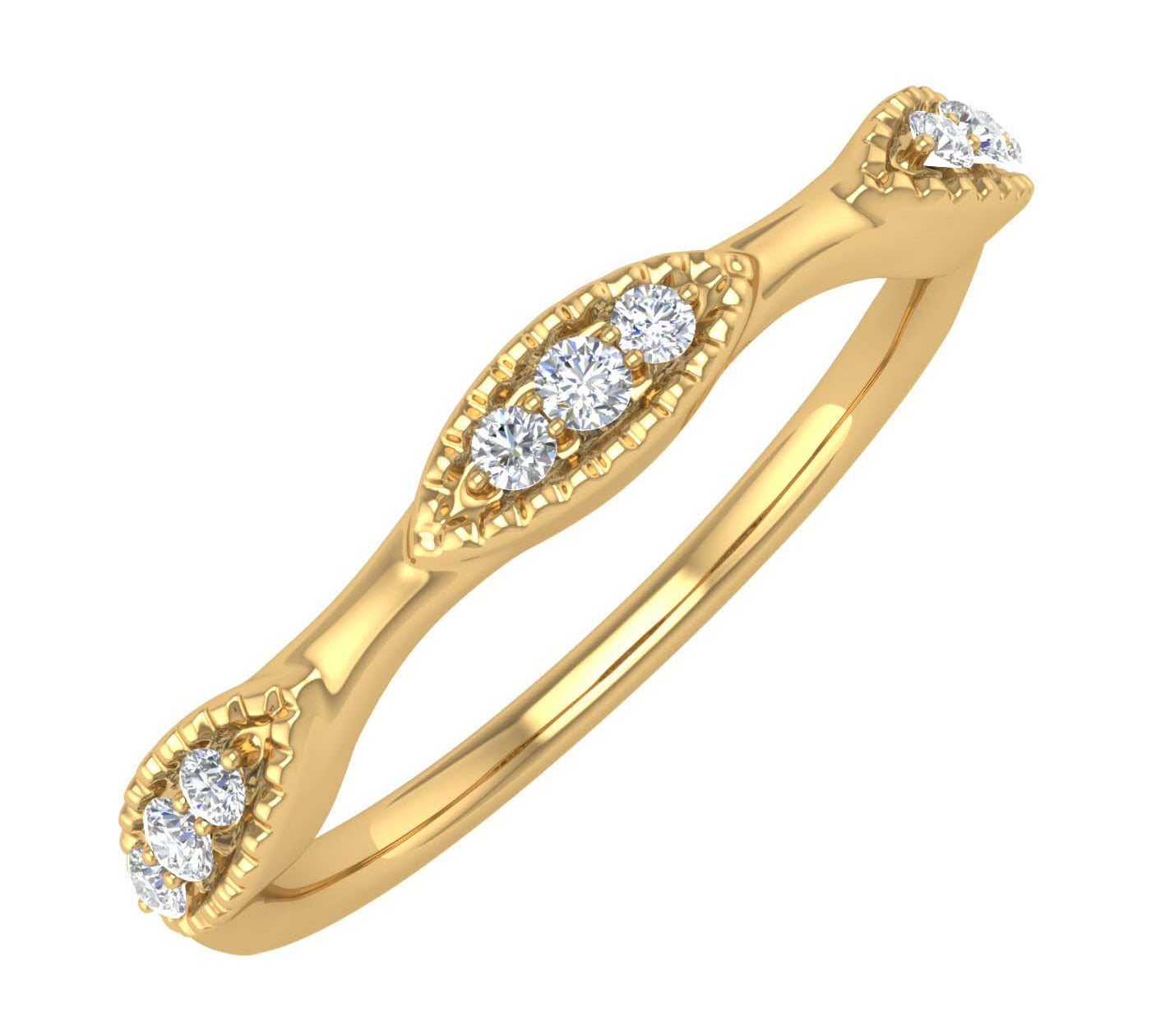 1/10 Carat Pave Set Diamond Wedding Anniversary Ring in Gold - IGI Certified