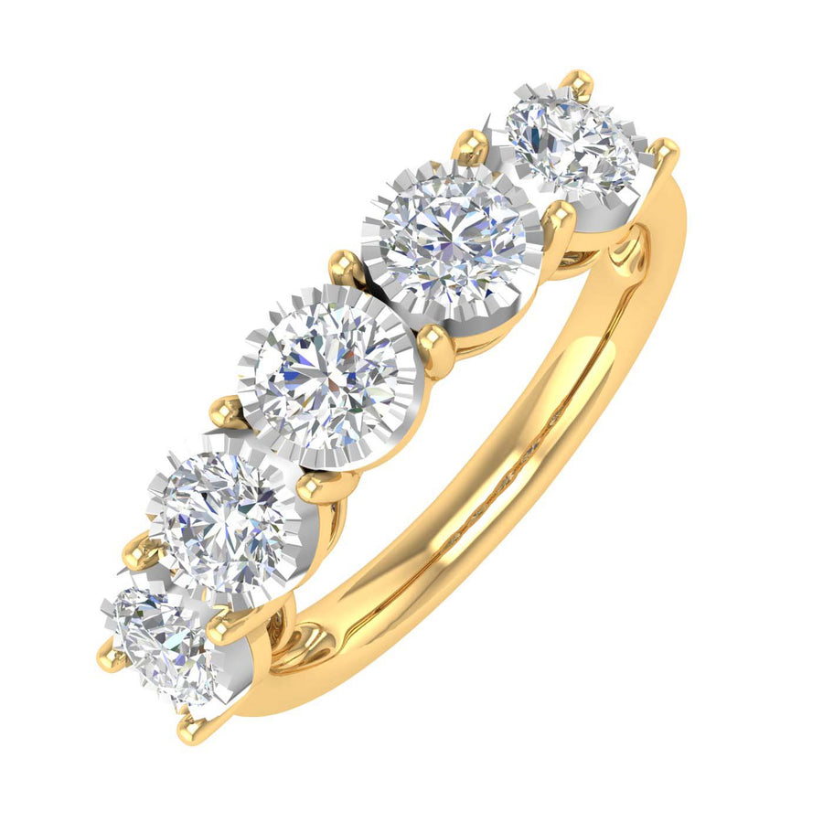 1 Carat 5-Stone Diamond Wedding Band Ring in Gold - IGI Certified