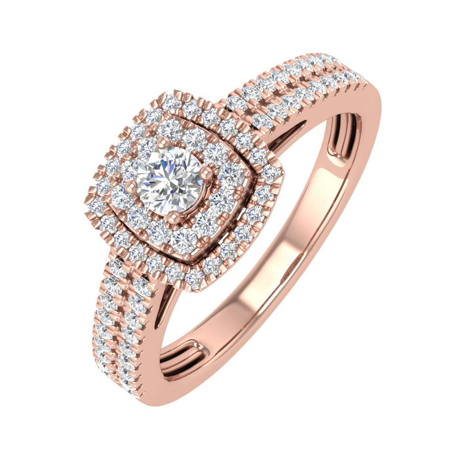1/2 Carat Double Halo Diamond Ring in Gold - IGI Certified