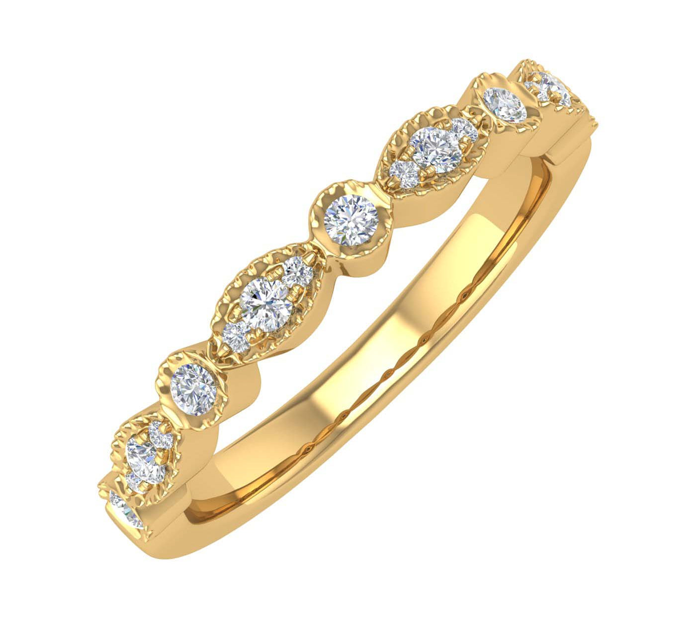 Gold Diamond Wedding Band Ring (0.16 Carat) - IGI Certified