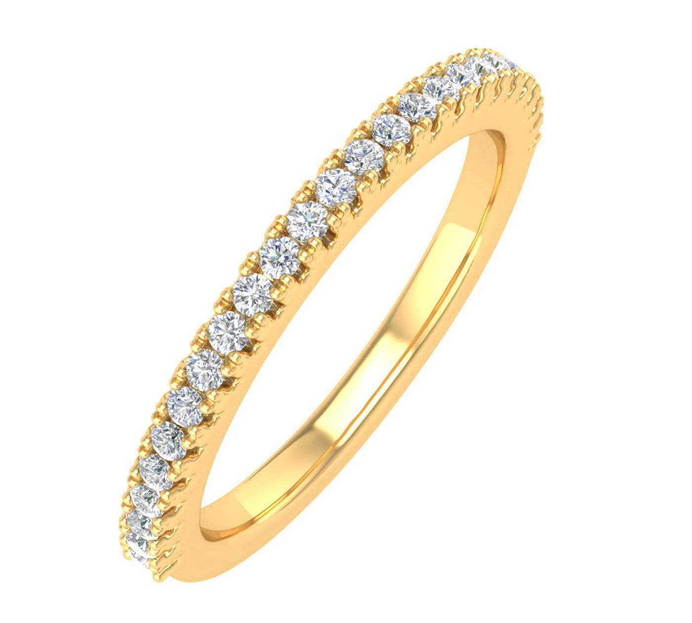 1/5 Carat Prong Set Diamond Wedding Band Ring in Gold - IGI Certified