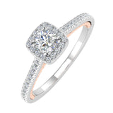 1/2 Carat Diamond Cushion Shape Halo Engagement Ring in White & Rose Gold - IGI Certified