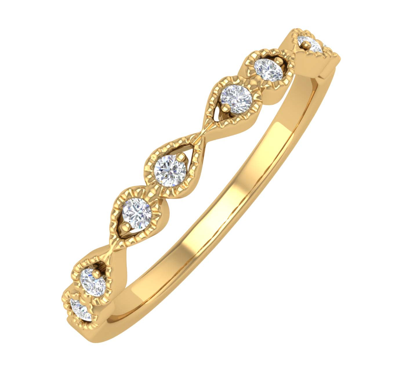 1/10 Carat Diamond Twisted Anniversary Ring in Gold - IGI Certified