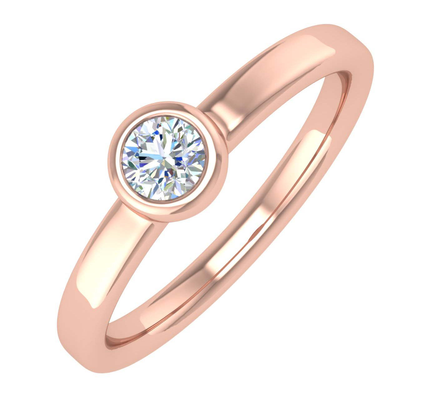 1/4 Carat Bezel Set Diamond Solitaire Engagement Ring Band in Gold