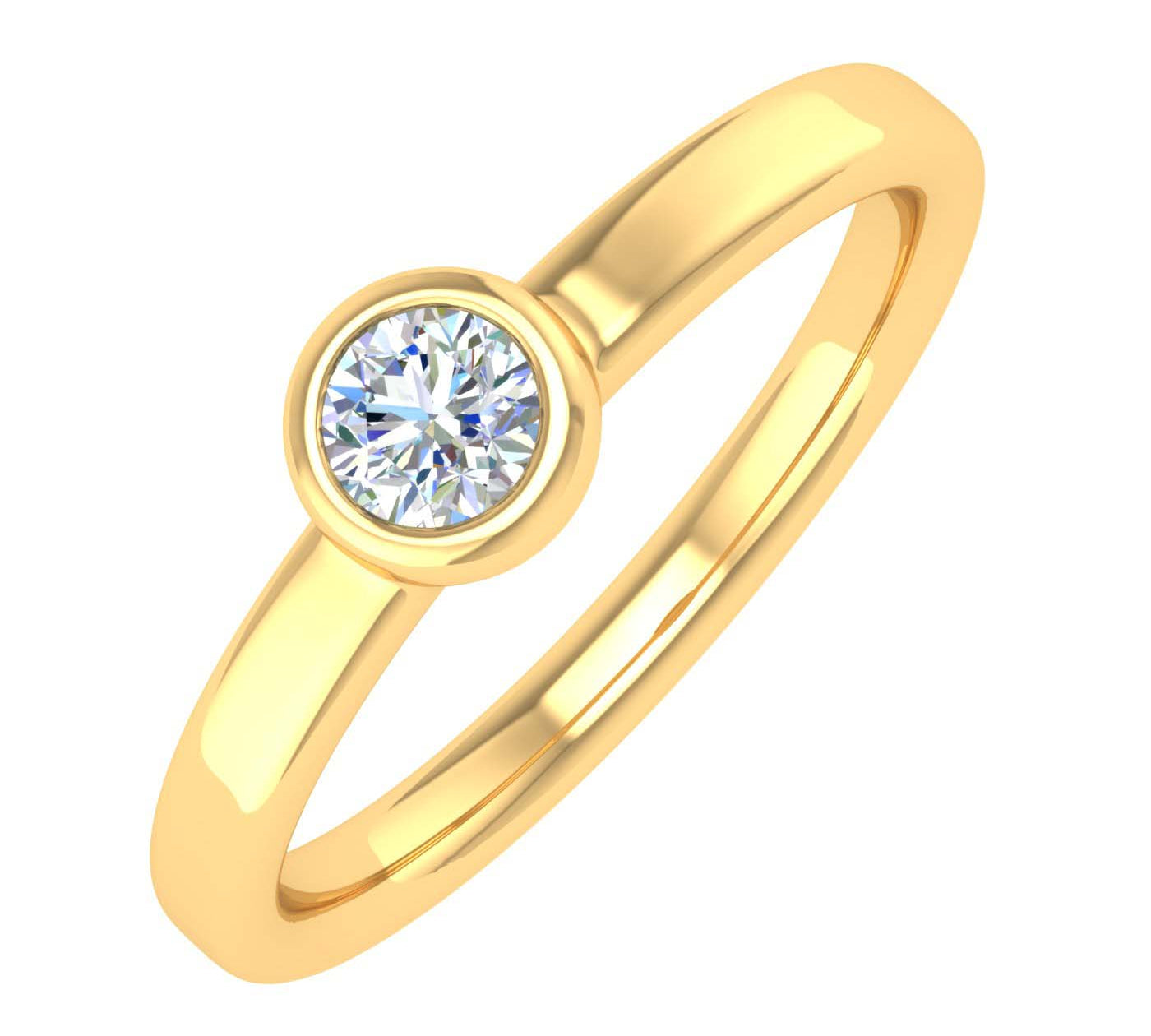1/4 Carat Bezel Set Diamond Solitaire Engagement Ring Band in Gold