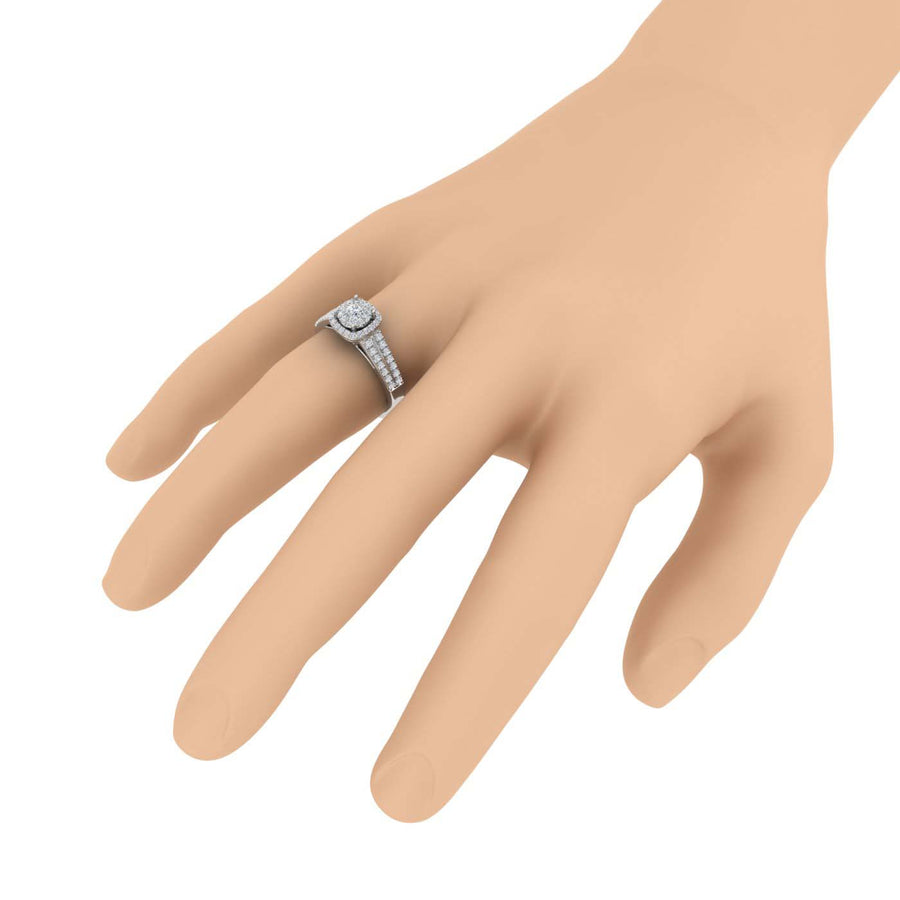 1/2 Carat Prong Set Diamond Cushion Cut Halo Engagement Ring in Gold