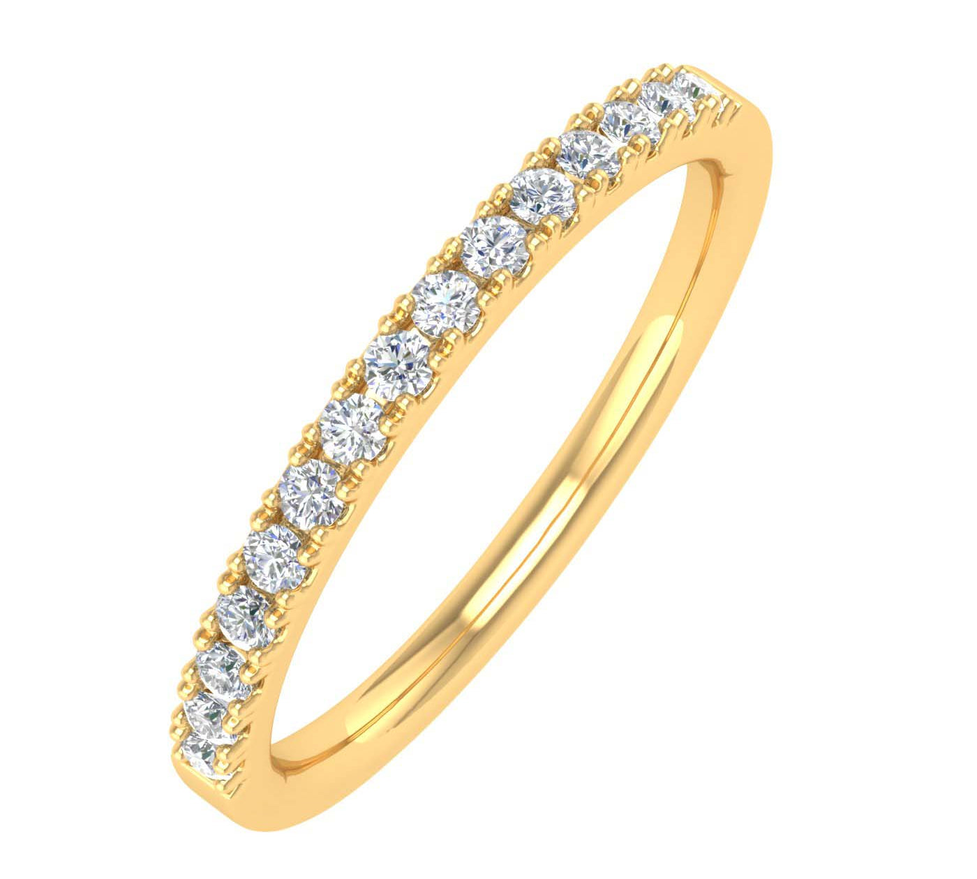 1/5 Carat Prong Set Diamond Wedding Band Ring in Gold - IGI Certified