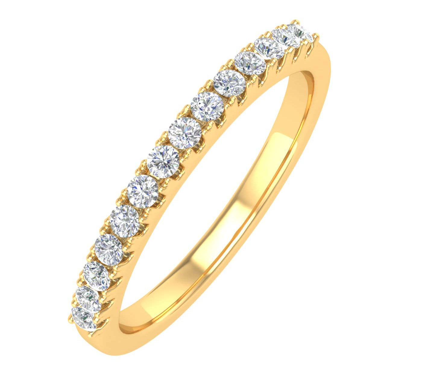 1/5 Carat Prong Set Diamond Wedding Band Ring in Gold - IGI Certified
