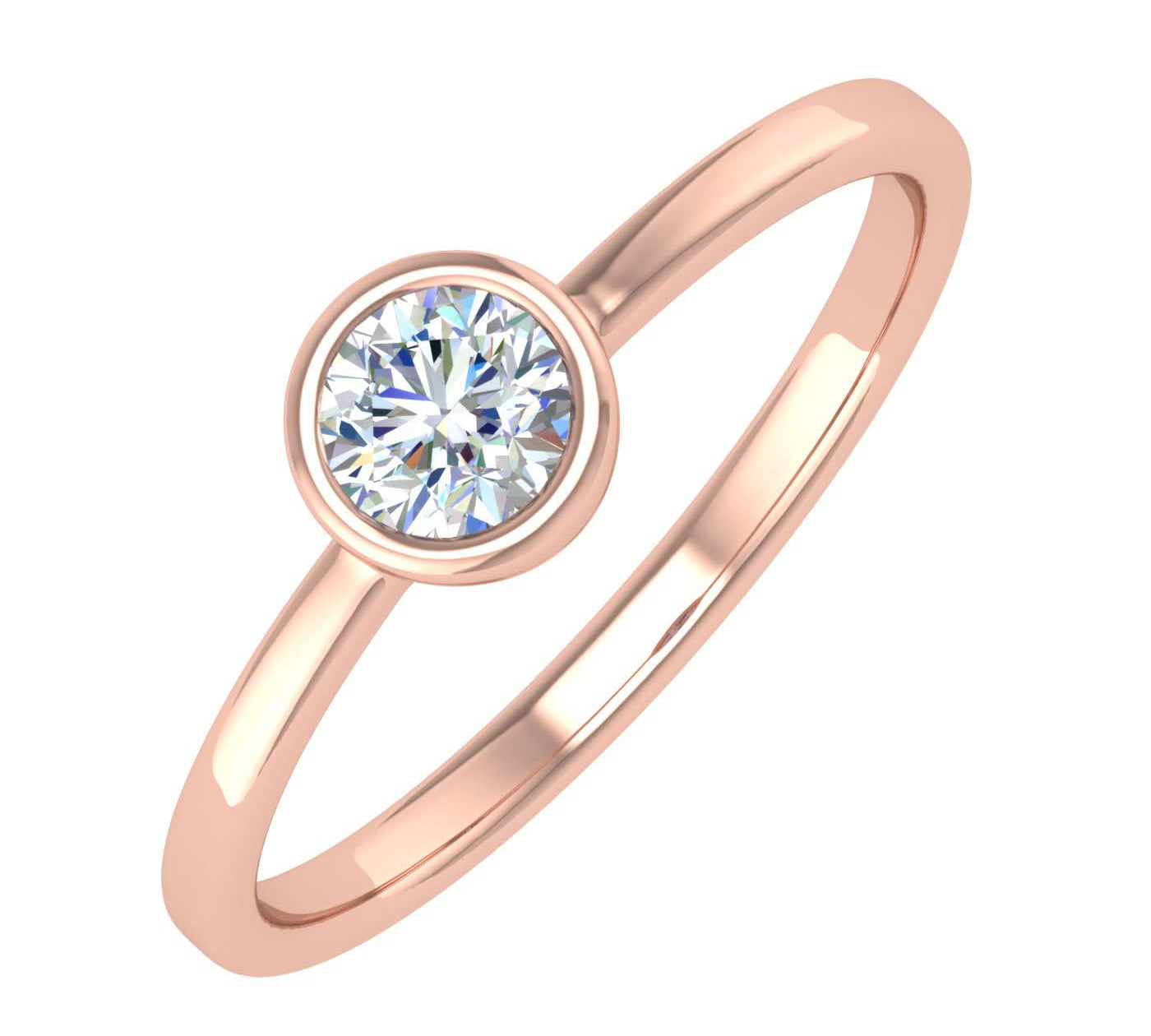 1/4 Carat Bezel Set Diamond Solitaire Engagement Ring Band in Gold
