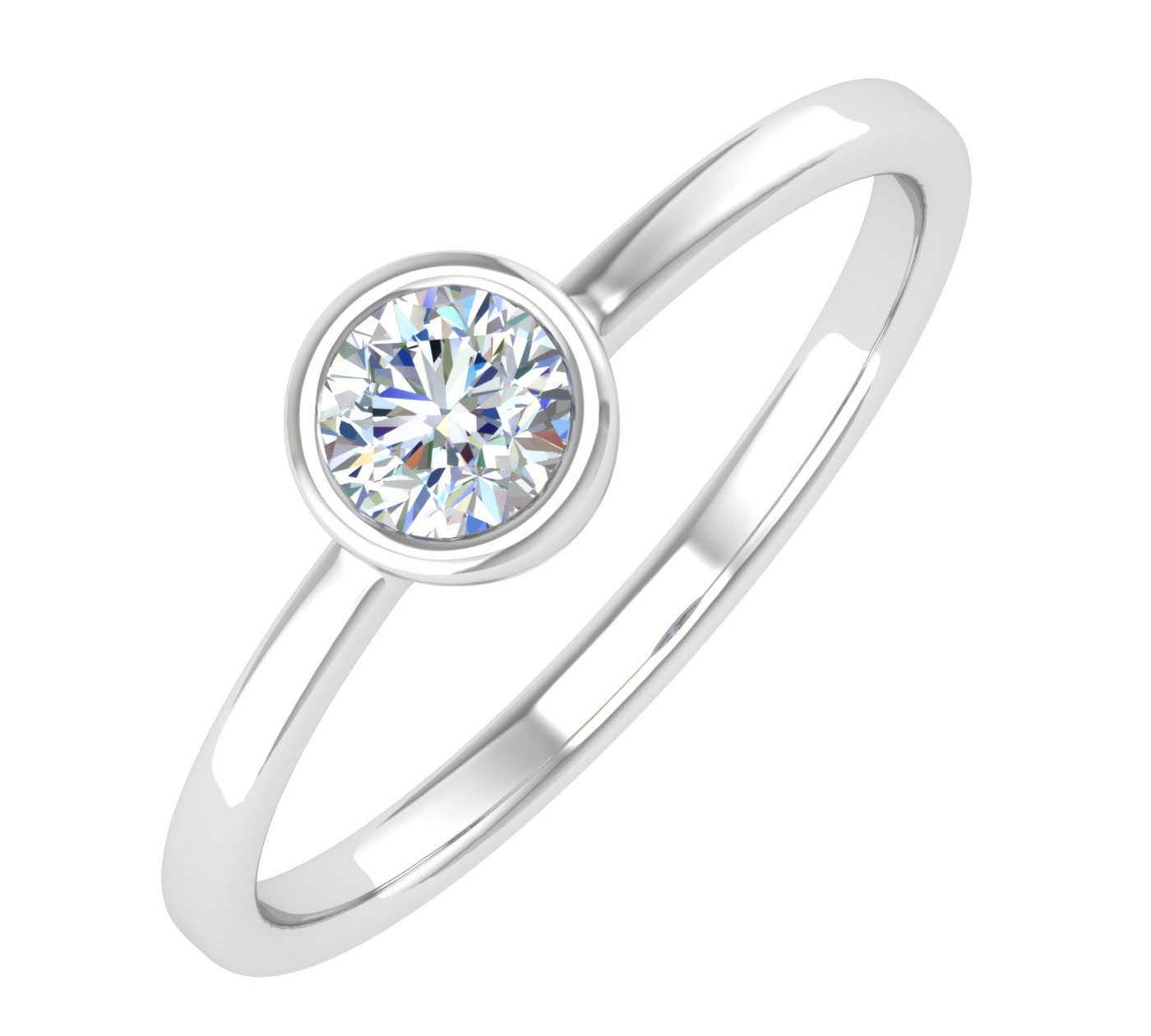 1/4 Carat Bezel Set Diamond Solitaire Engagement Ring Band in Gold - RG-21864-I1I2G-14KW - Preview 1