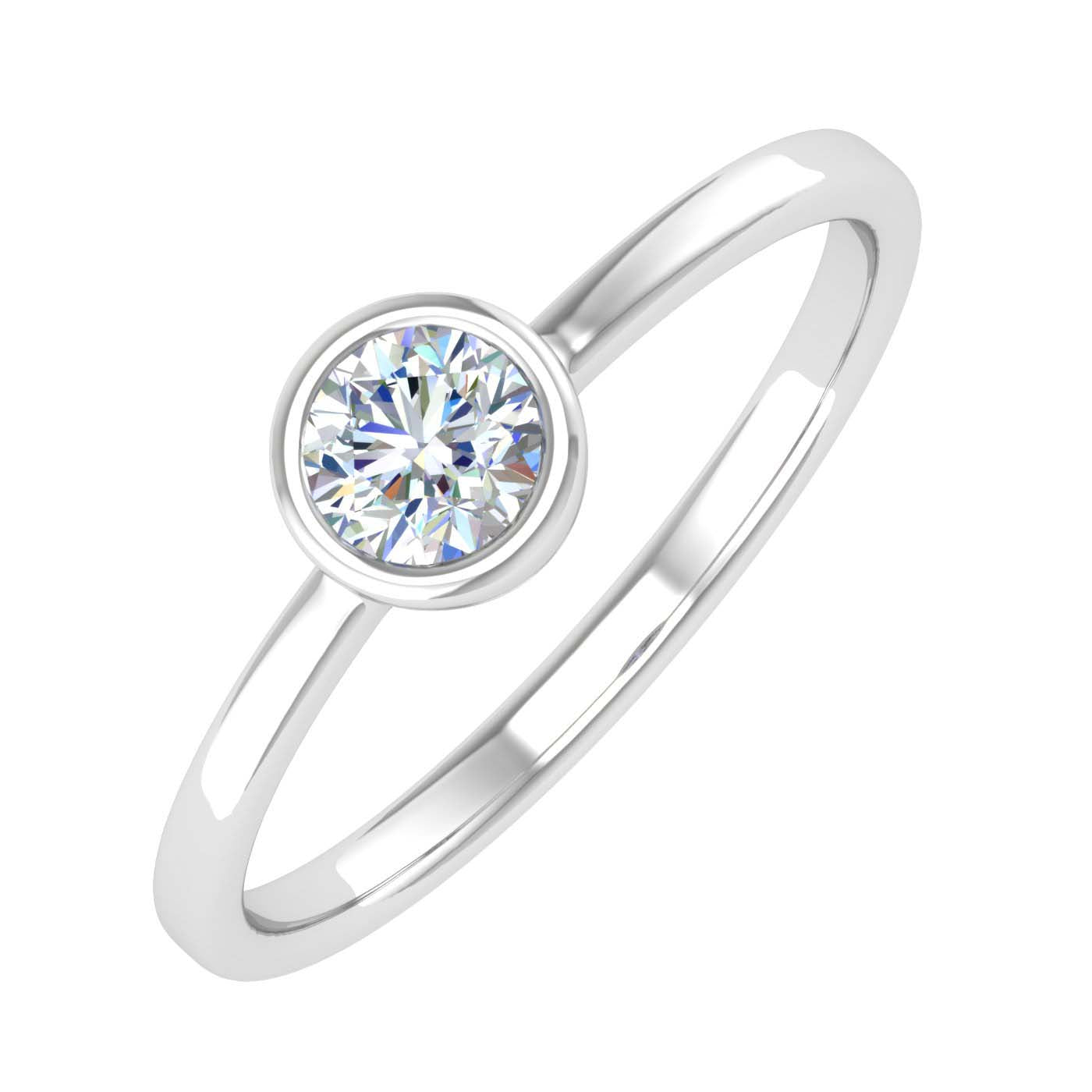 1/4 Carat Bezel Set Diamond Solitaire Engagement Ring Band in Gold - RG-21864-I1I2G-14KW - Preview 1