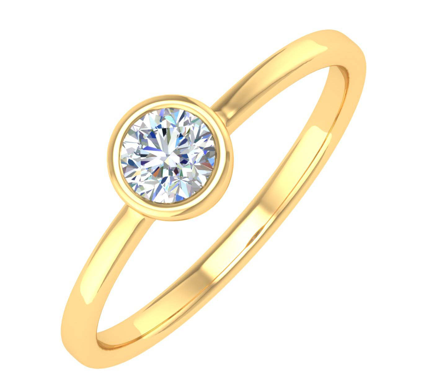 1/4 Carat Bezel Set Diamond Solitaire Engagement Ring Band in Gold - IGI Certified