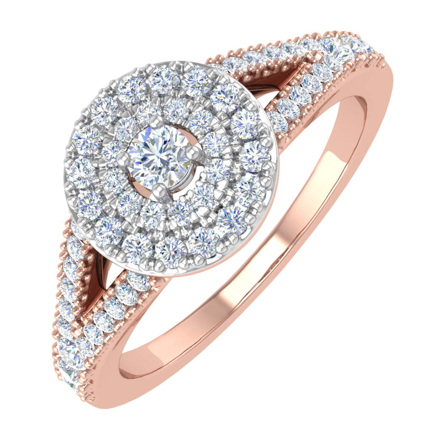 1/2 Carat Diamond Halo Engagement Ring in Gold - IGI Certified
