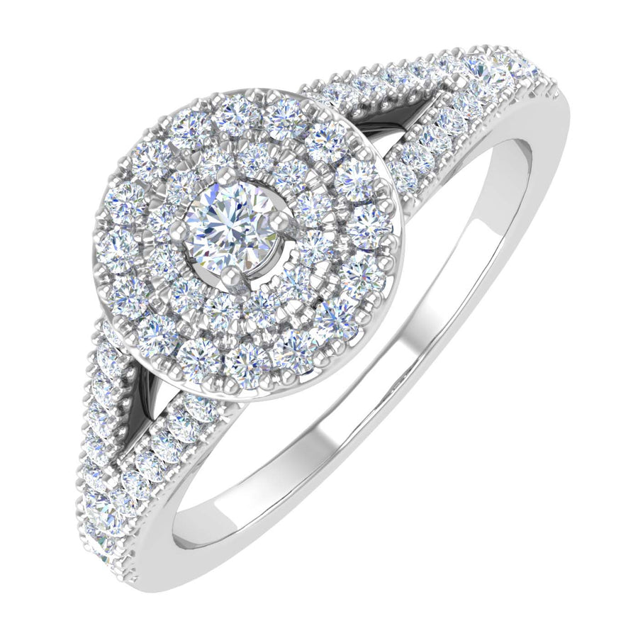 1/2 Carat Diamond Halo Engagement Ring in Gold - IGI Certified