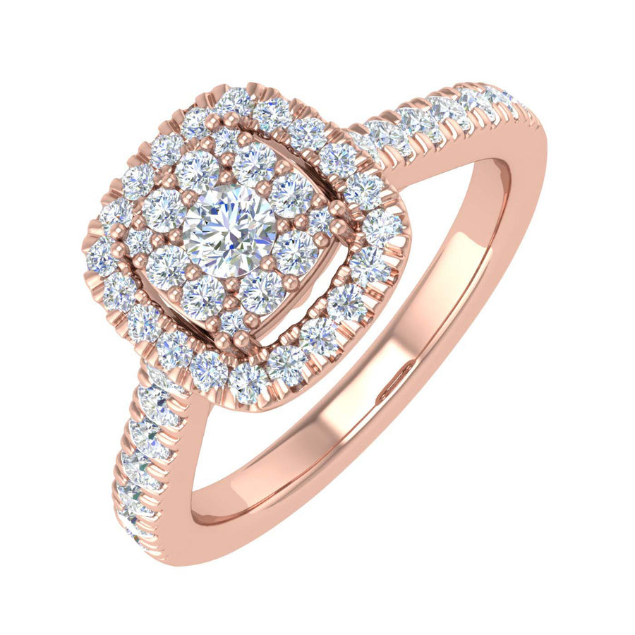 1/2 Carat Cushion Shape Halo Diamond Engagement Ring in Gold - IGI Certified