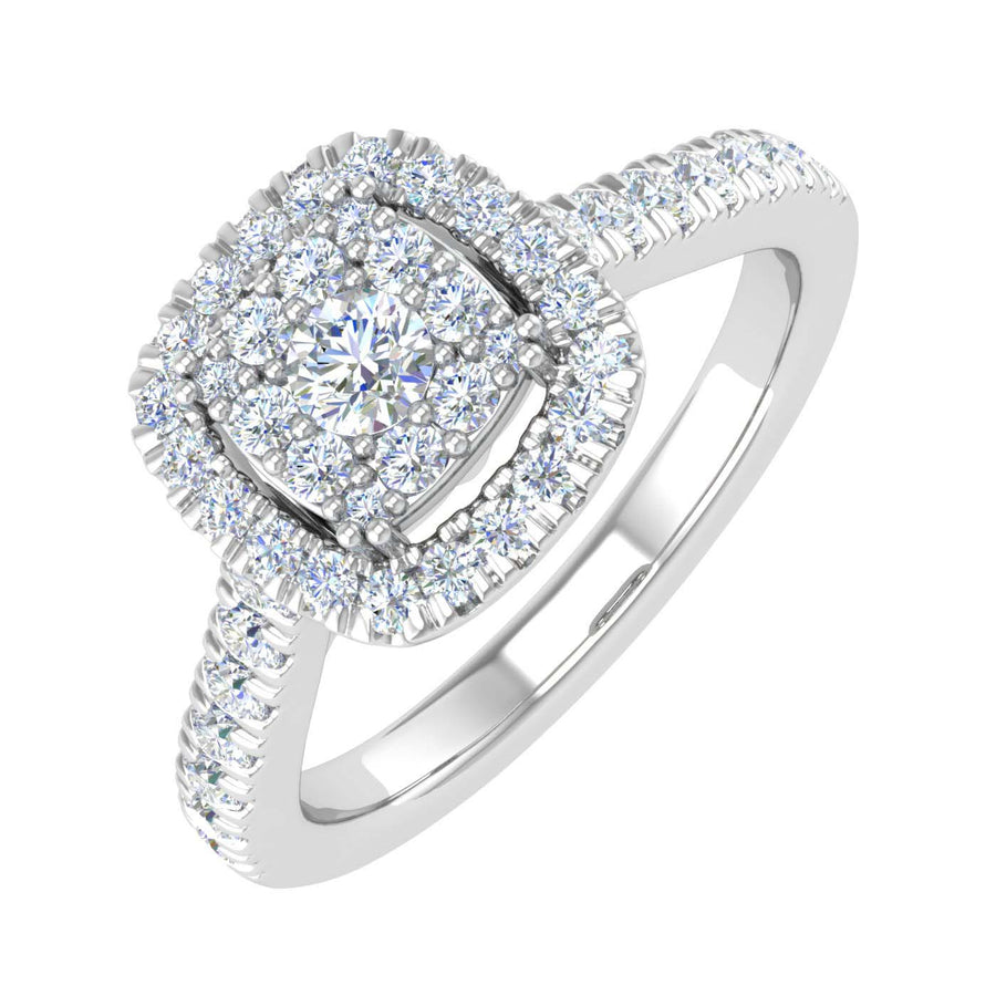 1/2 Carat Cushion Shape Halo Diamond Engagement Ring in Gold - IGI Certified