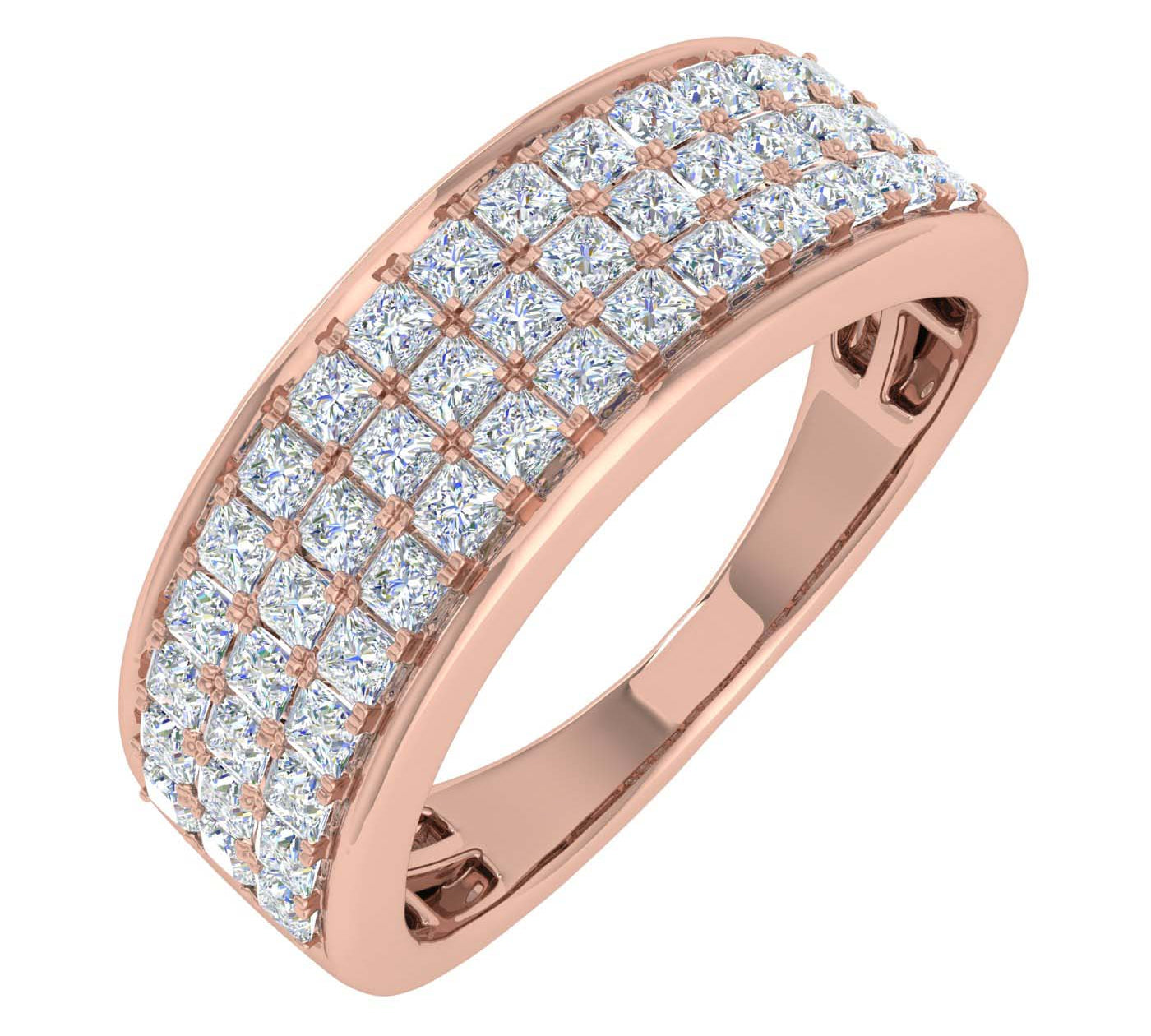 1 Carat 3-Rows Unisex Diamond Wedding Band Ring in Gold