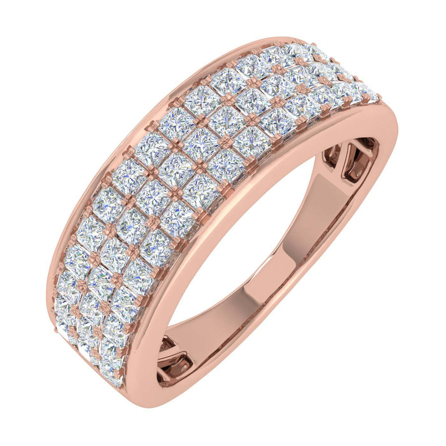 1 Carat 3-Rows Unisex Diamond Wedding Band Ring in Gold