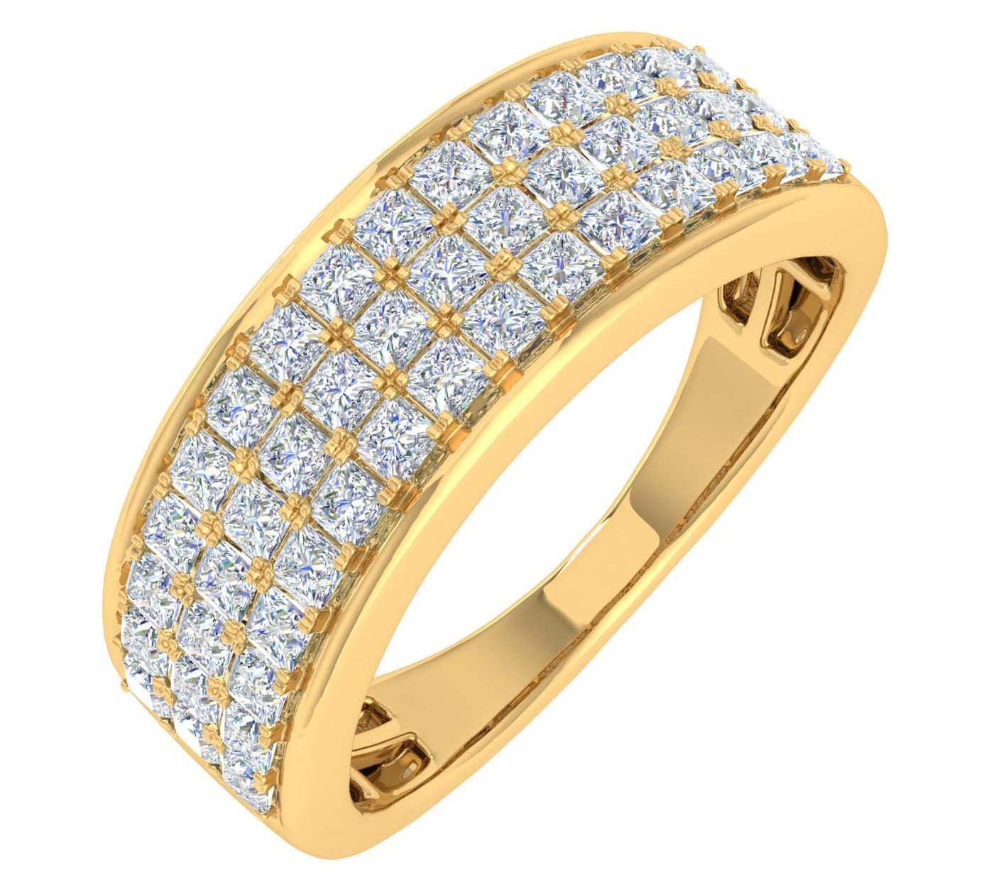 1 Carat 3-Rows Unisex Diamond Wedding Band Ring in Gold