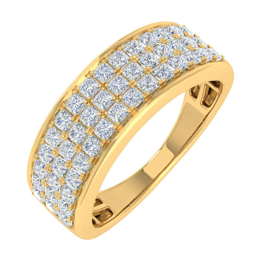 1 Carat 3-Rows Unisex Diamond Wedding Band Ring in Gold