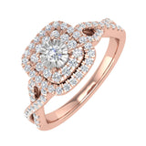 1/2 Carat Cushion cut Halo Diamond Engagement Ring in Gold - IGI Certified