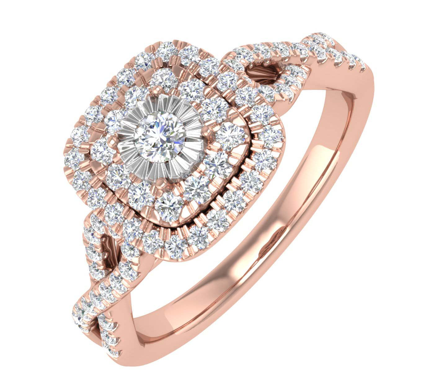 1/2 Carat Cushion cut Halo Diamond Engagement Ring in Gold