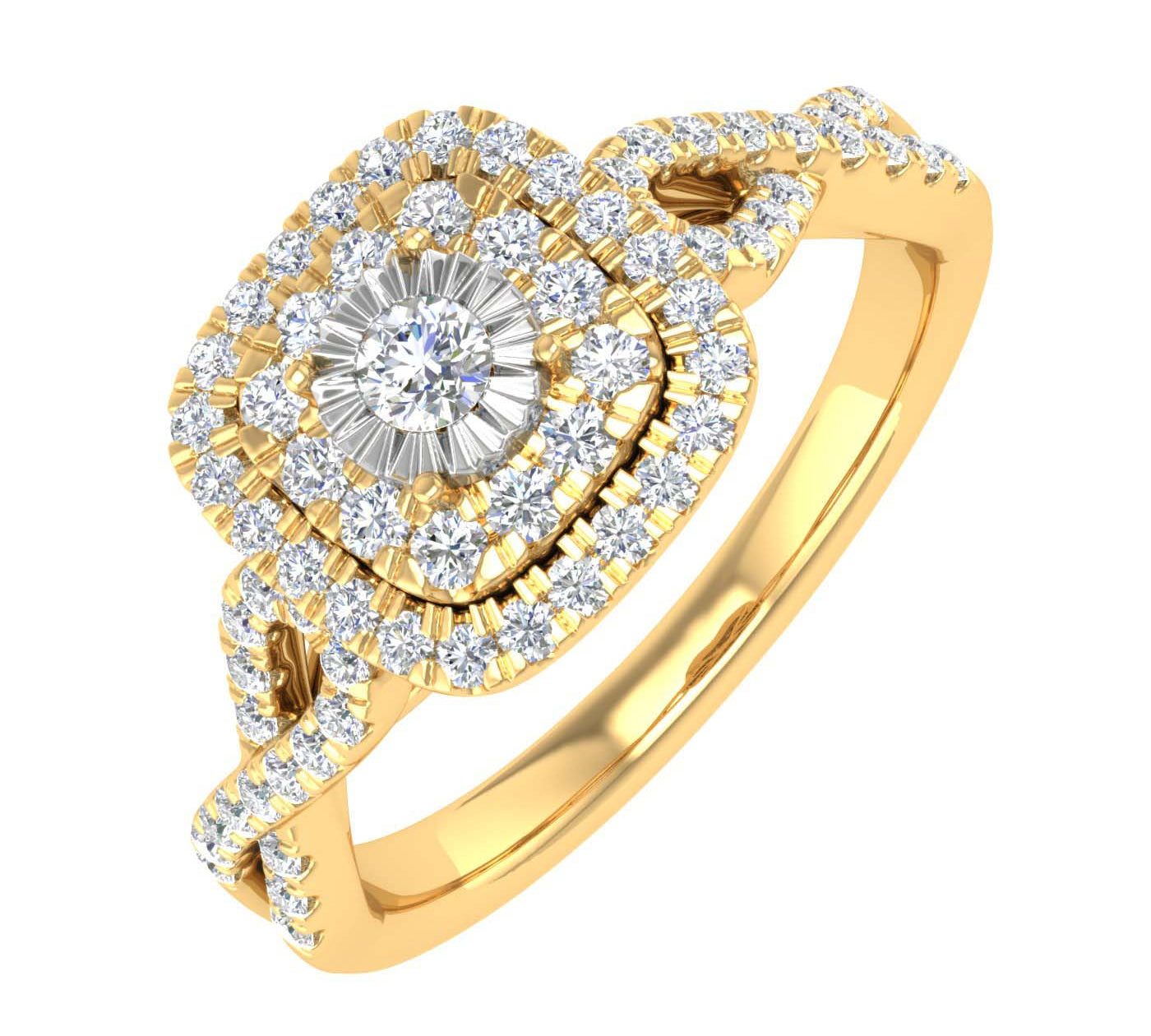 1/2 Carat Cushion cut Halo Diamond Engagement Ring in Gold