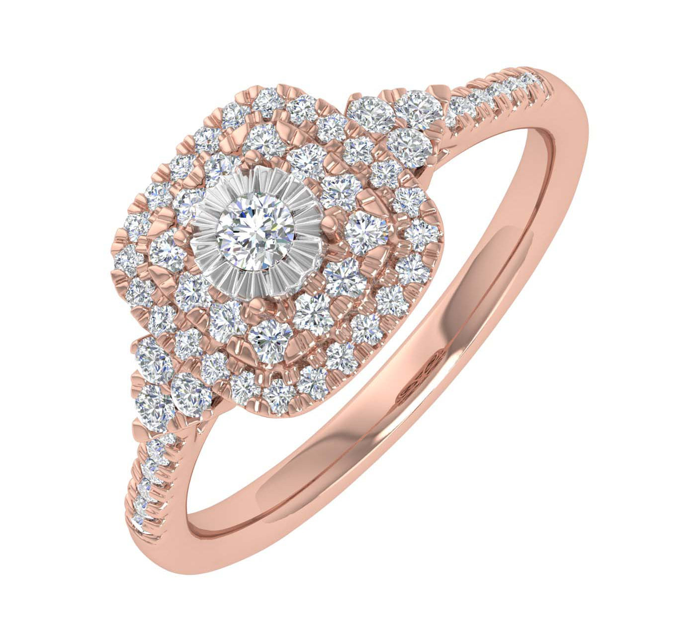 1/3 Carat Cushion cut Halo Diamond Engagement Ring in Gold