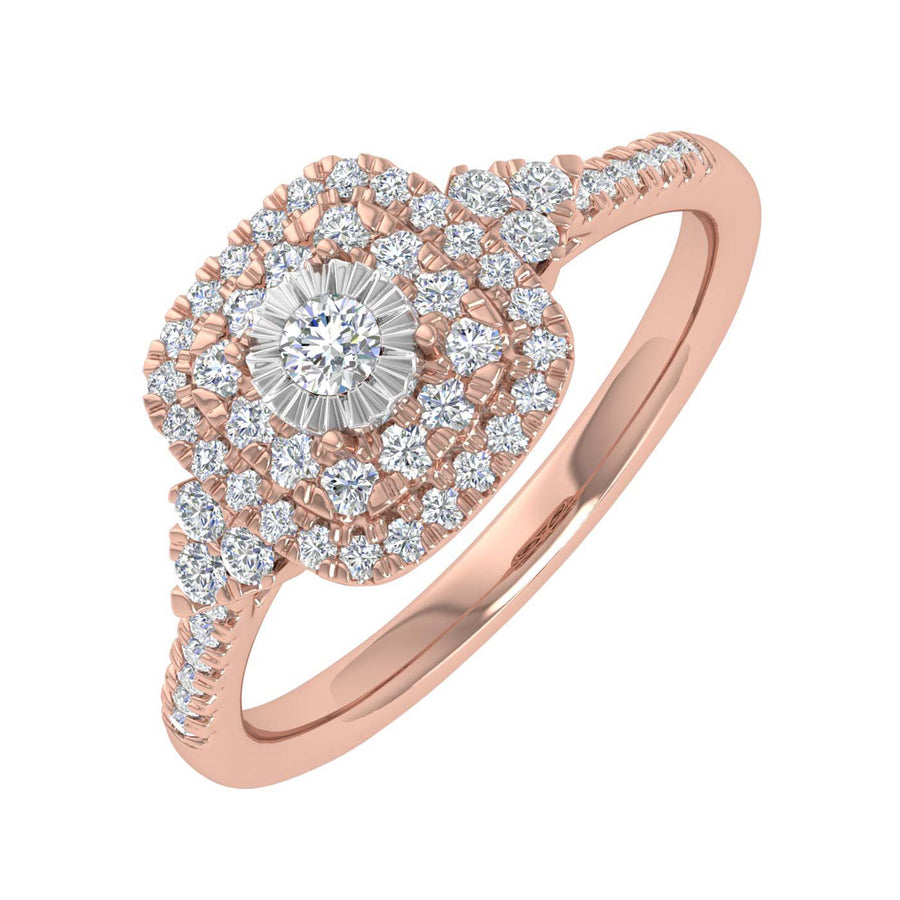1/3 Carat Cushion cut Halo Diamond Engagement Ring in Gold