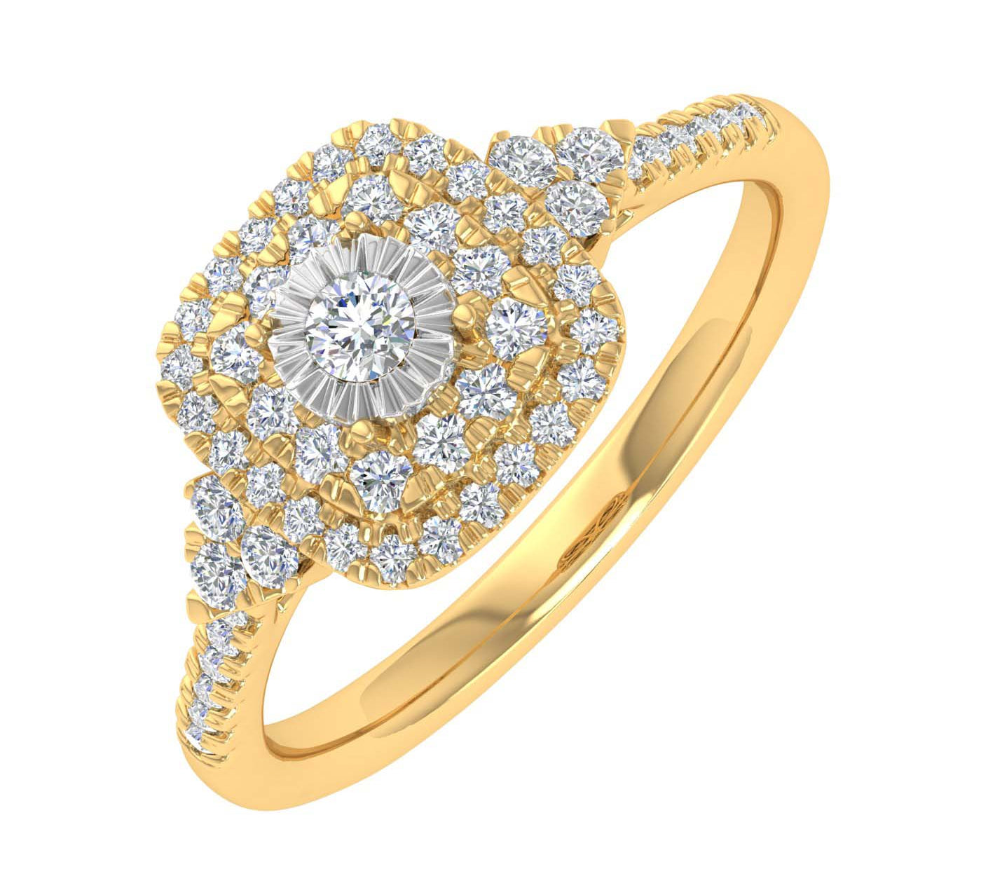1/3 Carat Cushion cut Halo Diamond Engagement Ring in Gold