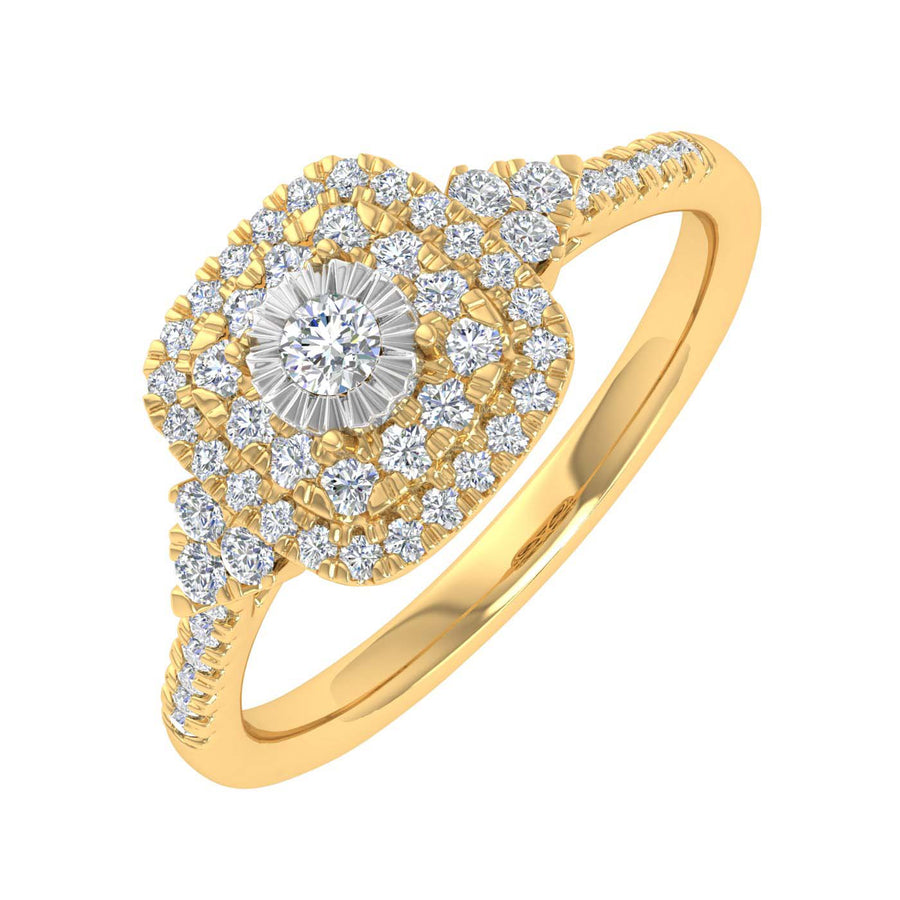 1/3 Carat Cushion cut Halo Diamond Engagement Ring in Gold - IGI Certified