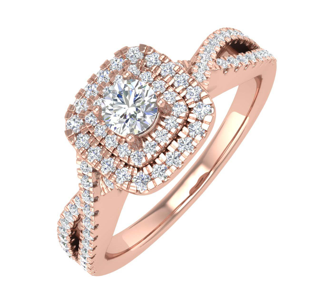1/2 Carat Cushion cut Halo Diamond Engagement Ring in Gold