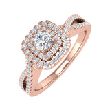 1/2 Carat Cushion cut Halo Diamond Engagement Ring in Gold - IGI Certified