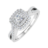 1/2 Carat Cushion cut Halo Diamond Engagement Ring in Gold - IGI Certified