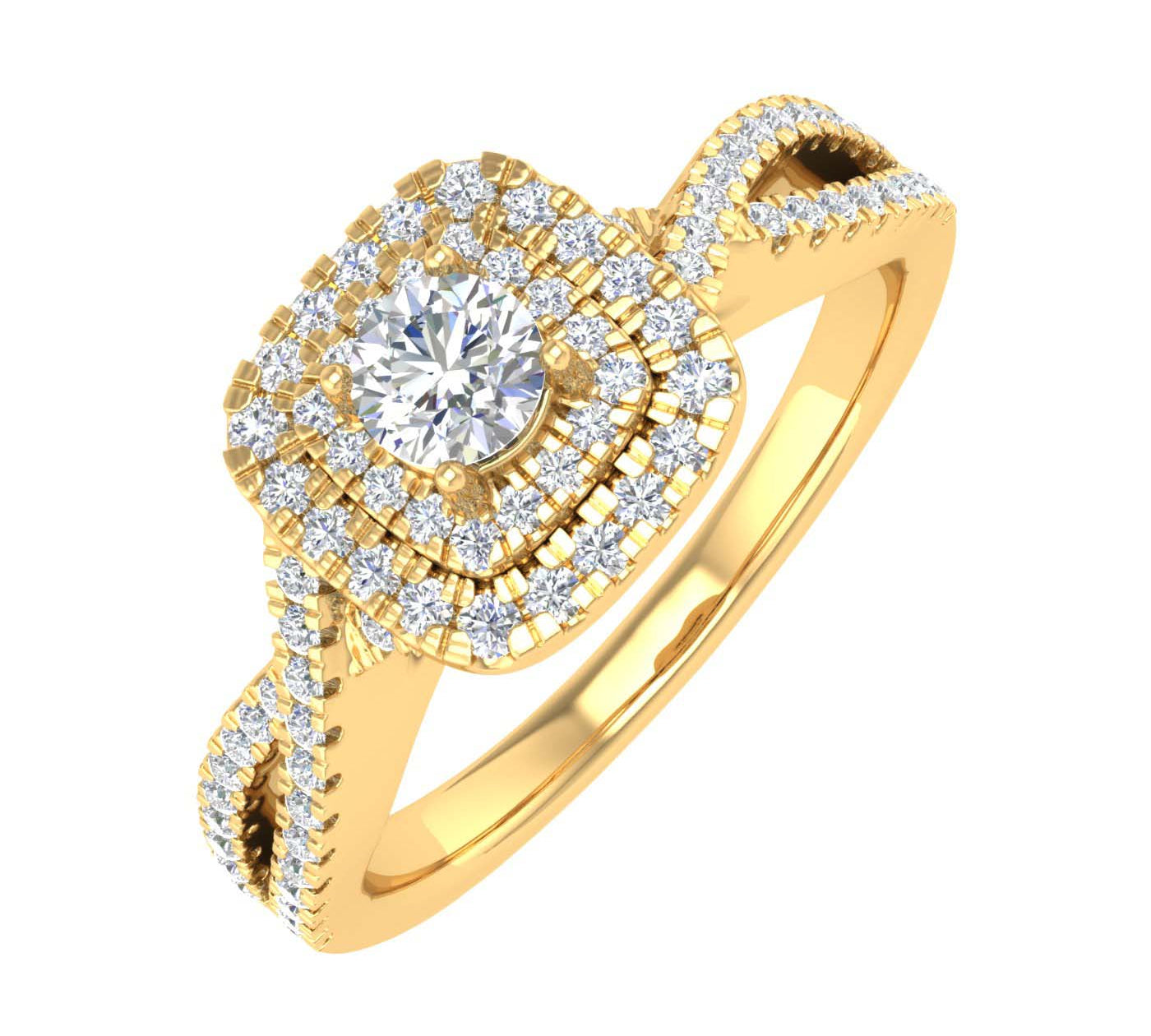 1/2 Carat Cushion cut Halo Diamond Engagement Ring in Gold