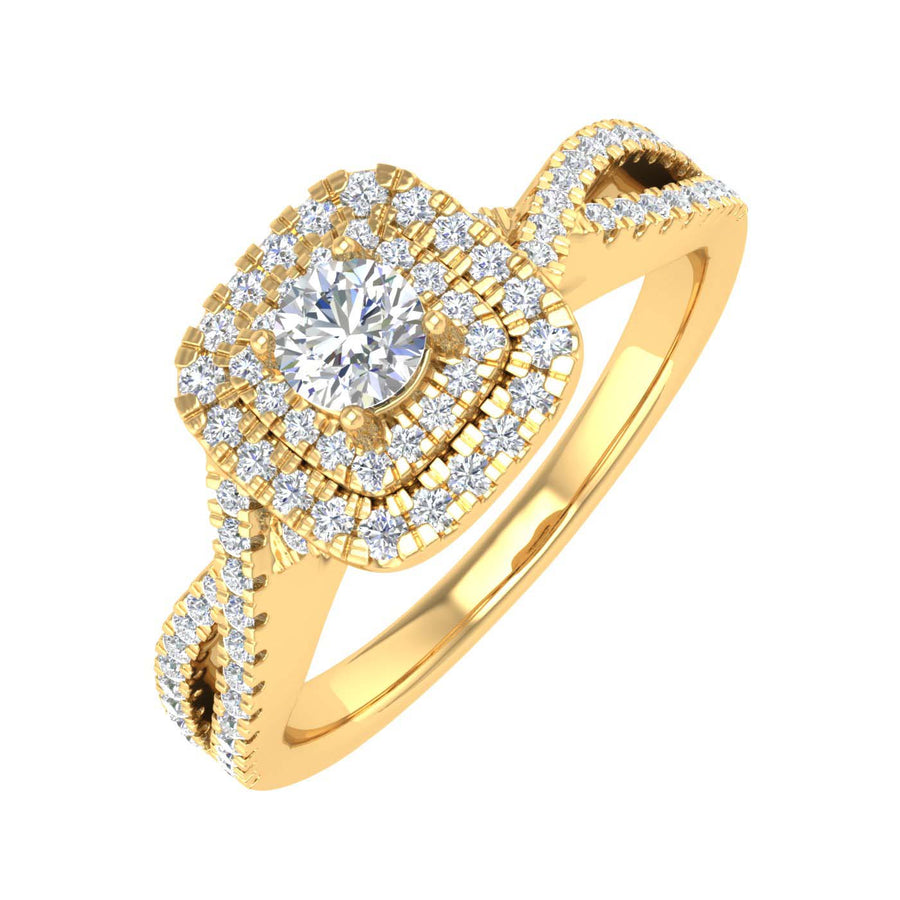 1/2 Carat Cushion cut Halo Diamond Engagement Ring in Gold