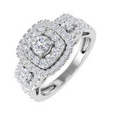 1 Carat Round Diamond Cushion Shaped Halo Ring in Gold