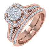 3/4 Carat Cushion cut Halo Diamond Bridal Ring Set in Gold - IGI Certified